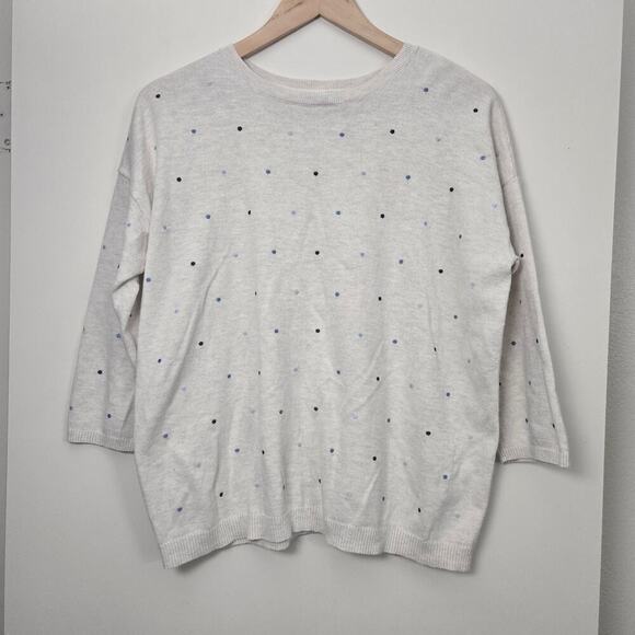 J. Jill Polka Dot Embroidered Sweater Size M Cream Oatmeal 3/4 Sleeve Cotton - Picture 1 of 8